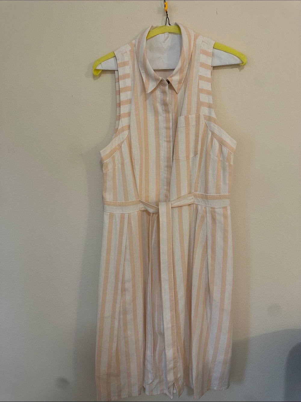 Anthropologie Sleeveless Striped Shirt Dress in White and Light Peach